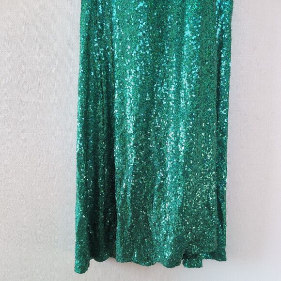 Sequin Maxi Dress Sz M Green Romantic Elegant Evening Gown Cruise Wedding Hoco - Picture 9 of 16